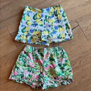 Janie and Jack Girls' Lemon Print White & Yellow Floral Shorts - Blue Accents